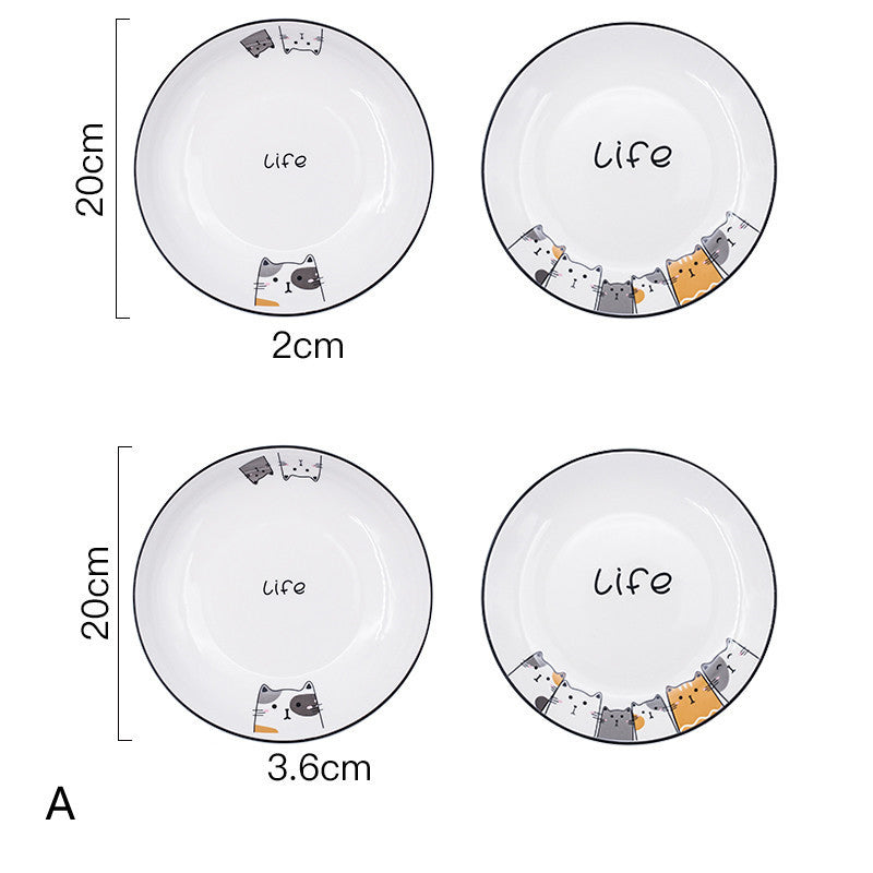 Cat Plate Vegetable Plate Deep Plate Household Ceramic