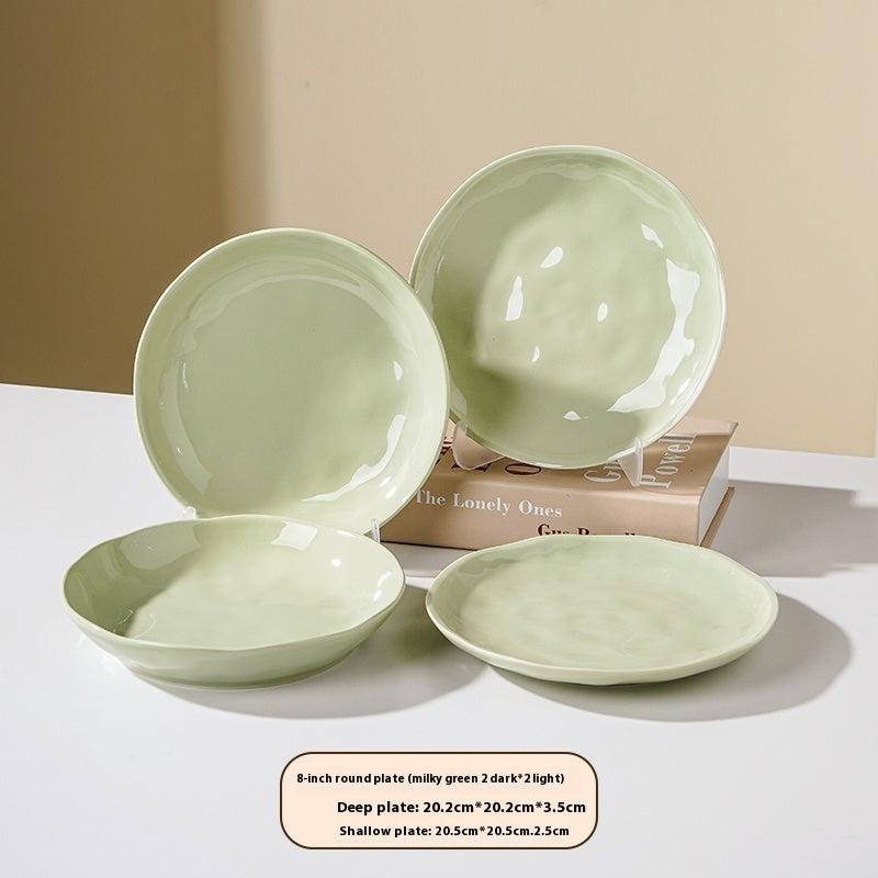 Cream Style Ceramic Deep Dish Serving Plate