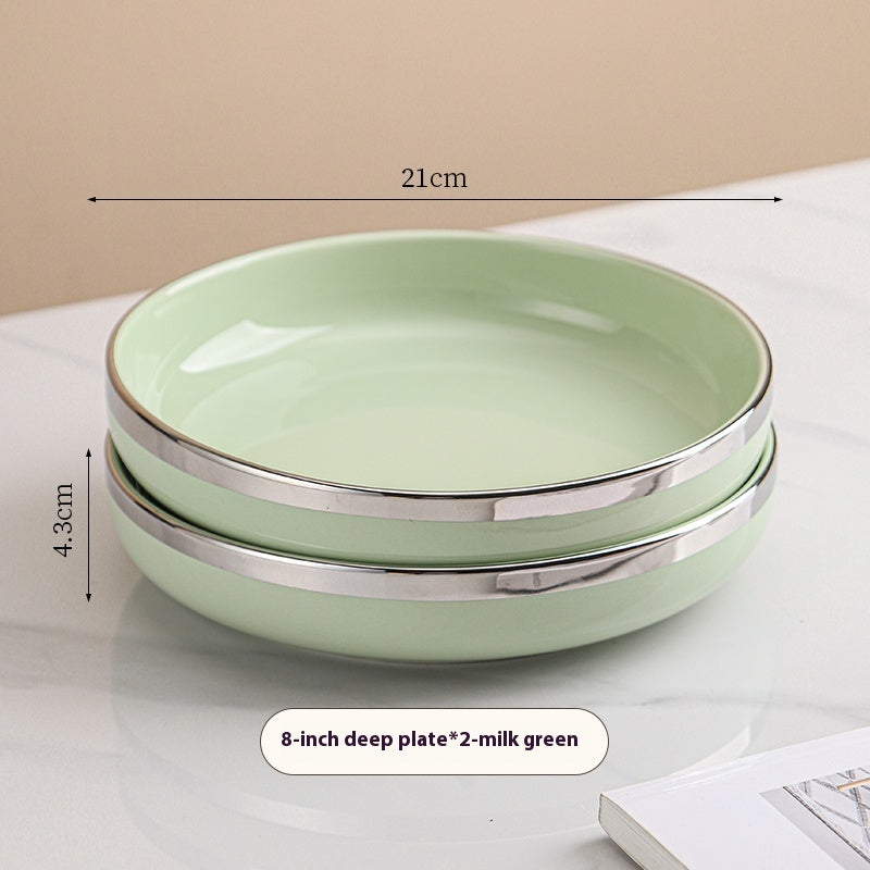 Cream Style Ceramic Deep Dish Serving Plate