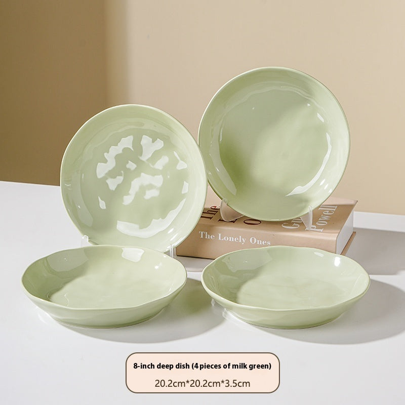 Cream Style Ceramic Deep Dish Serving Plate
