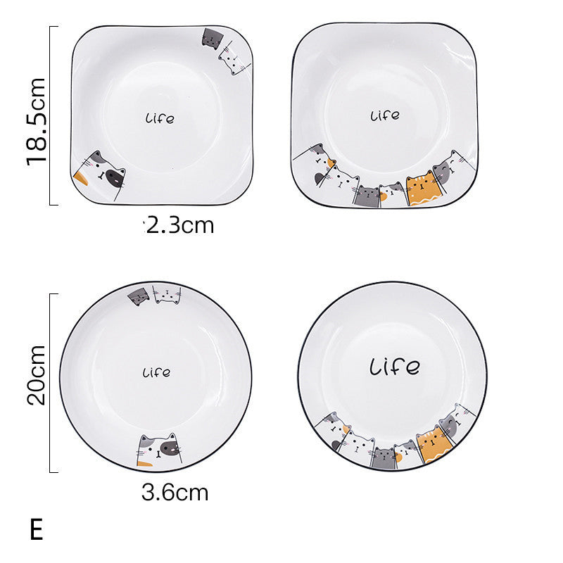 Cat Plate Vegetable Plate Deep Plate Household Ceramic