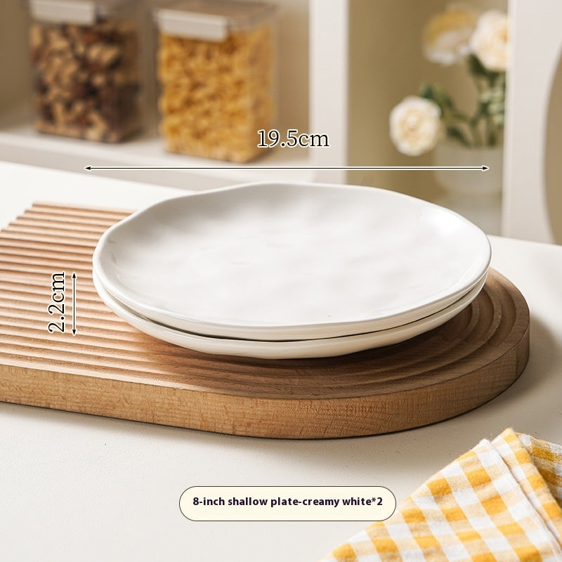 Cream Style Ceramic Deep Dish Serving Plate