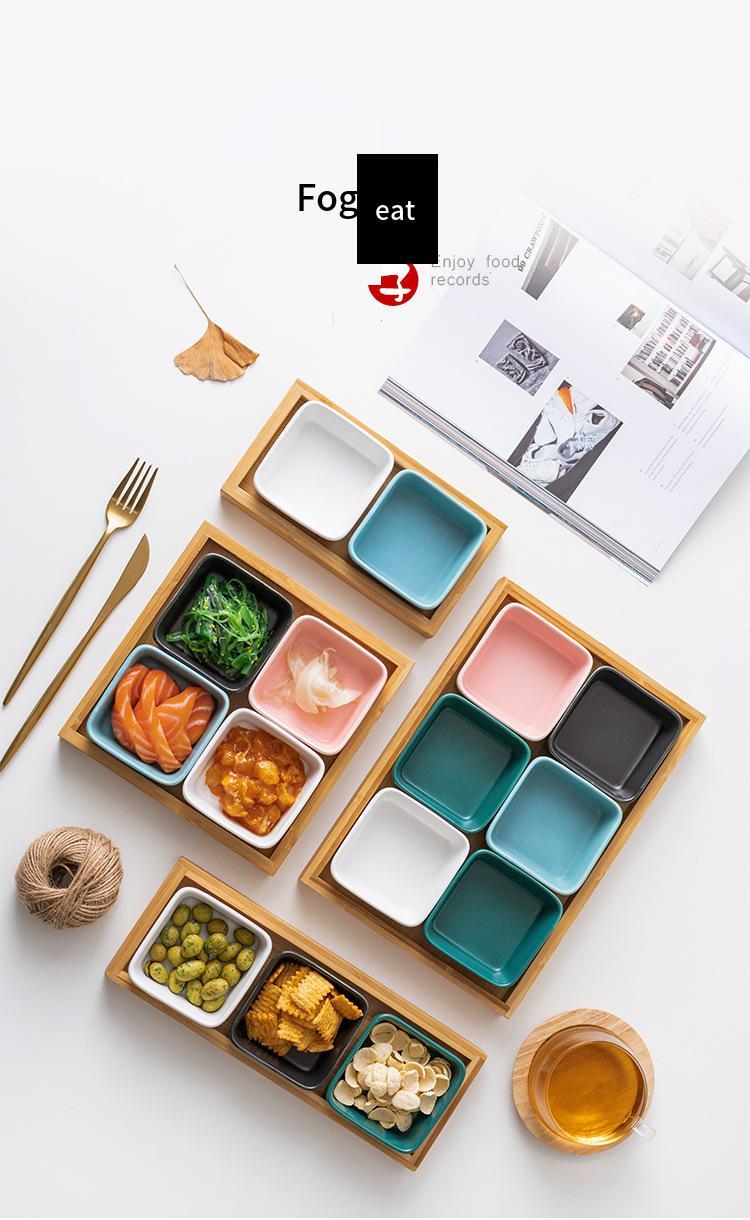 Creative Square KTV Snack Plate Grid Plate Household Ceramic Platter Snack Nut Plate Sauce Plate Fruit Plate Plate Plate