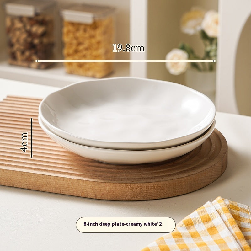 Cream Style Ceramic Deep Dish Serving Plate