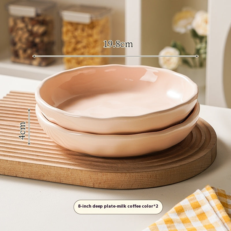 Cream Style Ceramic Deep Dish Serving Plate