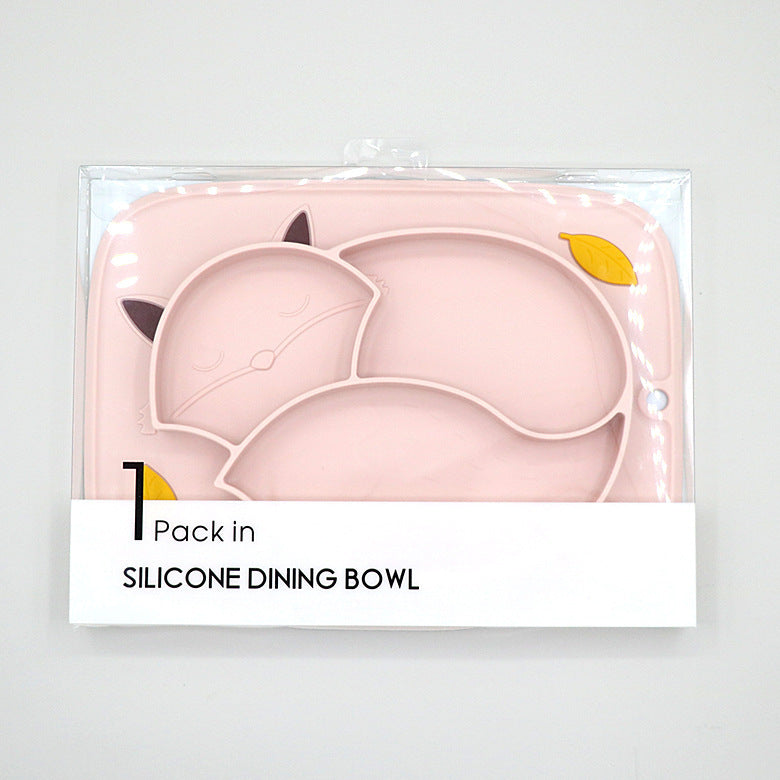 Color Matching Soft Cute Fox Strong Adsorption Platinum Silicone Dinner Plate Integrated Children'S Non-Slip Partitioned Dinner Plate