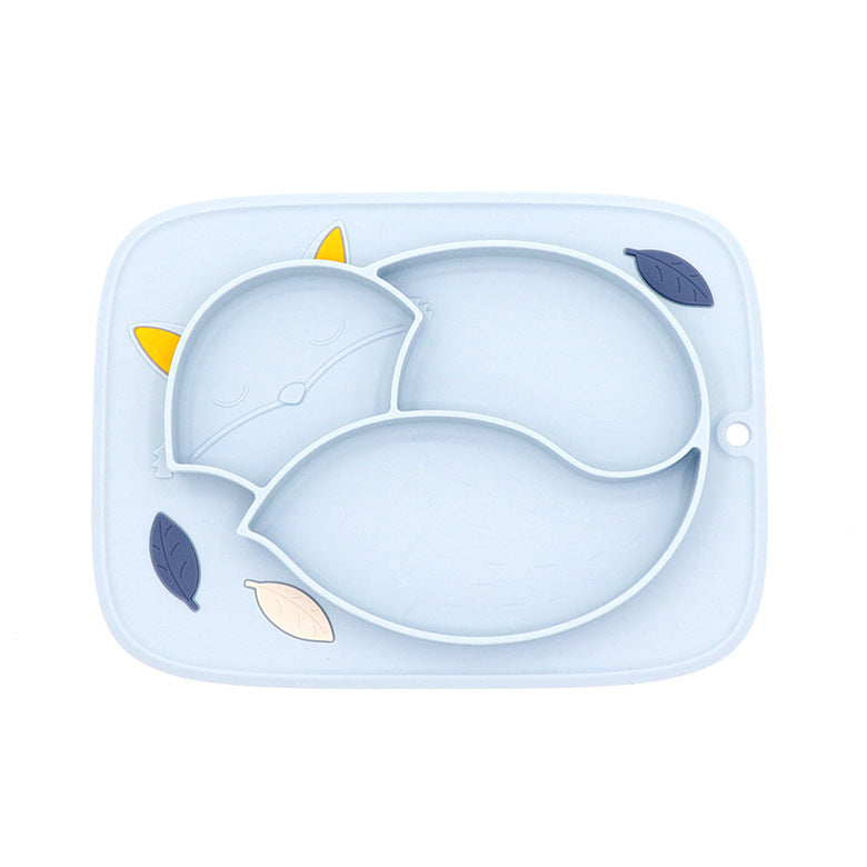 Color Matching Soft Cute Fox Strong Adsorption Platinum Silicone Dinner Plate Integrated Children'S Non-Slip Partitioned Dinner Plate