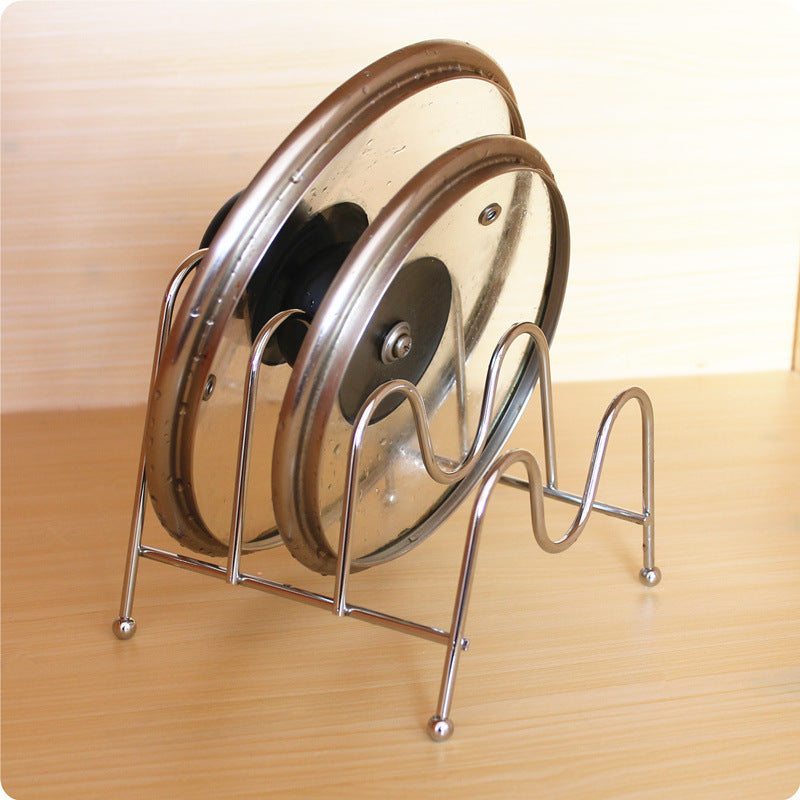 Kitchen-Free Perforated Sitting Pot Lid Rack Desktop Vertical Lid Storage Shelf Multi-Layer Pot Lid Rack