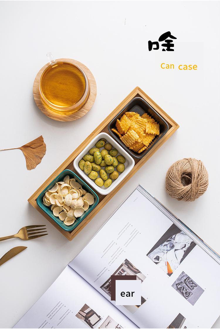 Creative Square KTV Snack Plate Grid Plate Household Ceramic Platter Snack Nut Plate Sauce Plate Fruit Plate Plate Plate