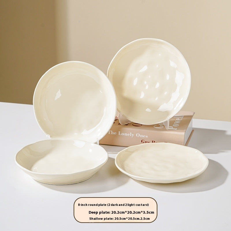 Cream Style Ceramic Deep Dish Serving Plate