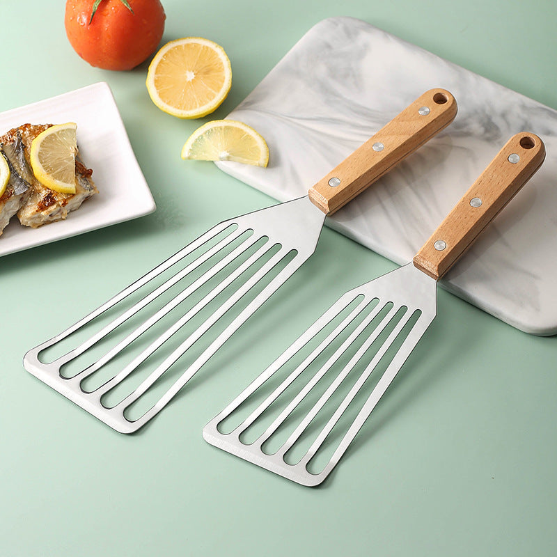 Non-stick Pan Dedicated Spatula Stainless Steel Butterfly With Wooden Handle