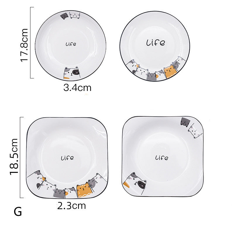 Cat Plate Vegetable Plate Deep Plate Household Ceramic