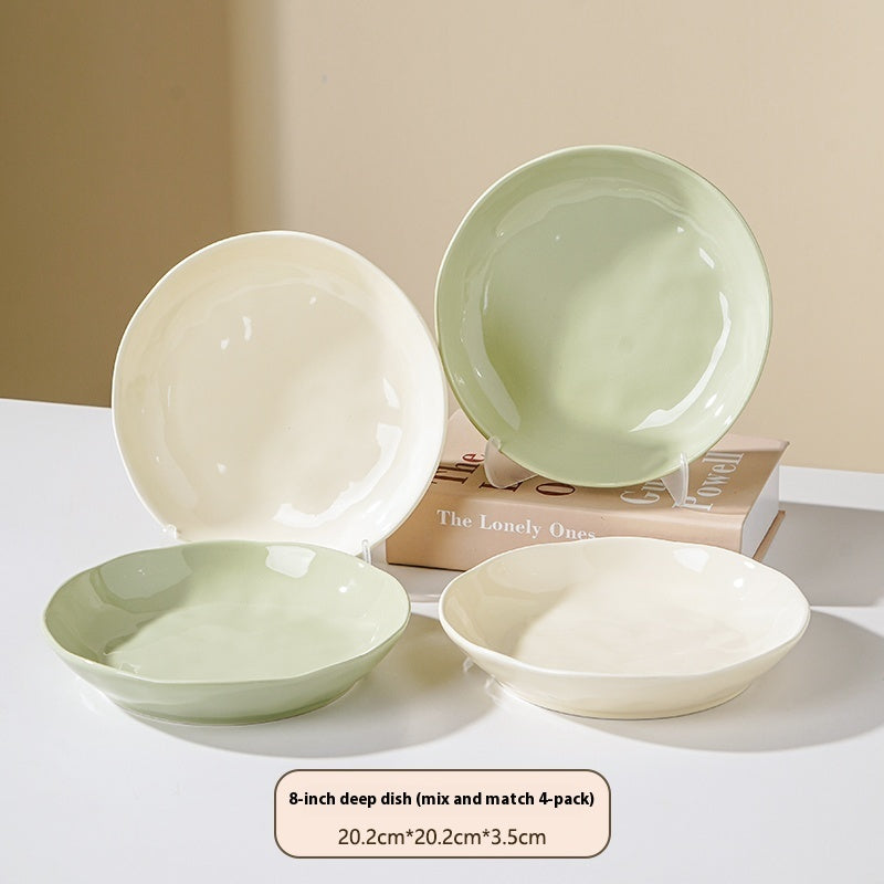 Cream Style Ceramic Deep Dish Serving Plate