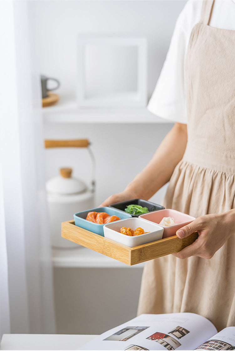 Creative Square KTV Snack Plate Grid Plate Household Ceramic Platter Snack Nut Plate Sauce Plate Fruit Plate Plate Plate