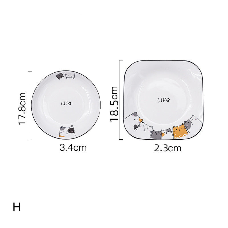 Cat Plate Vegetable Plate Deep Plate Household Ceramic