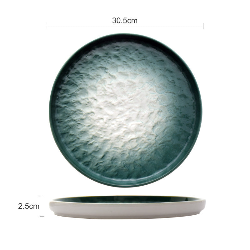 Gradient Emerald Steak Plate Stone Pattern Pasta Plate Western Plate Round Plate Restaurant Home