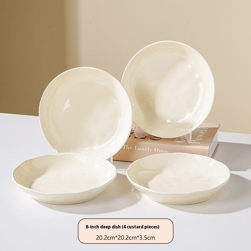 Cream Style Ceramic Deep Dish Serving Plate