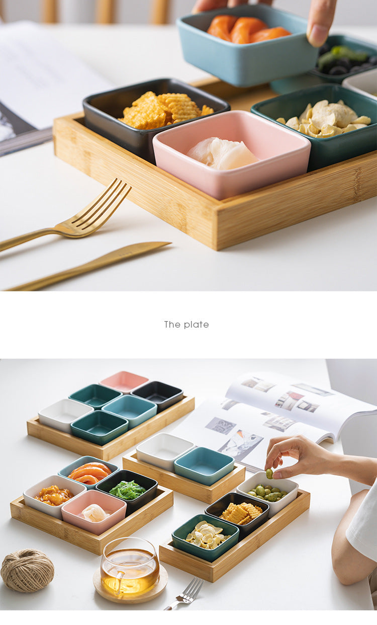 Creative Square KTV Snack Plate Grid Plate Household Ceramic Platter Snack Nut Plate Sauce Plate Fruit Plate Plate Plate